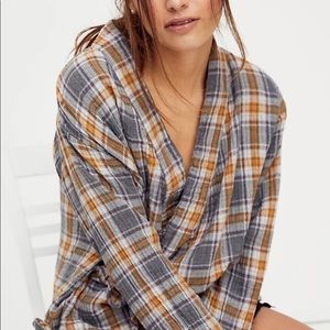 NWT Free People Plaid Wrap Top in red combo